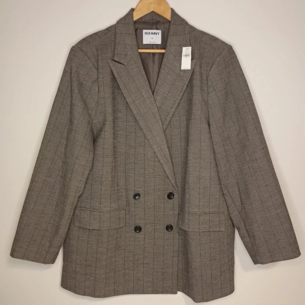 NWT Old Navy Blazer Mens XL Gray‎ Herringbone Double Breasted Sport Coat Jacket